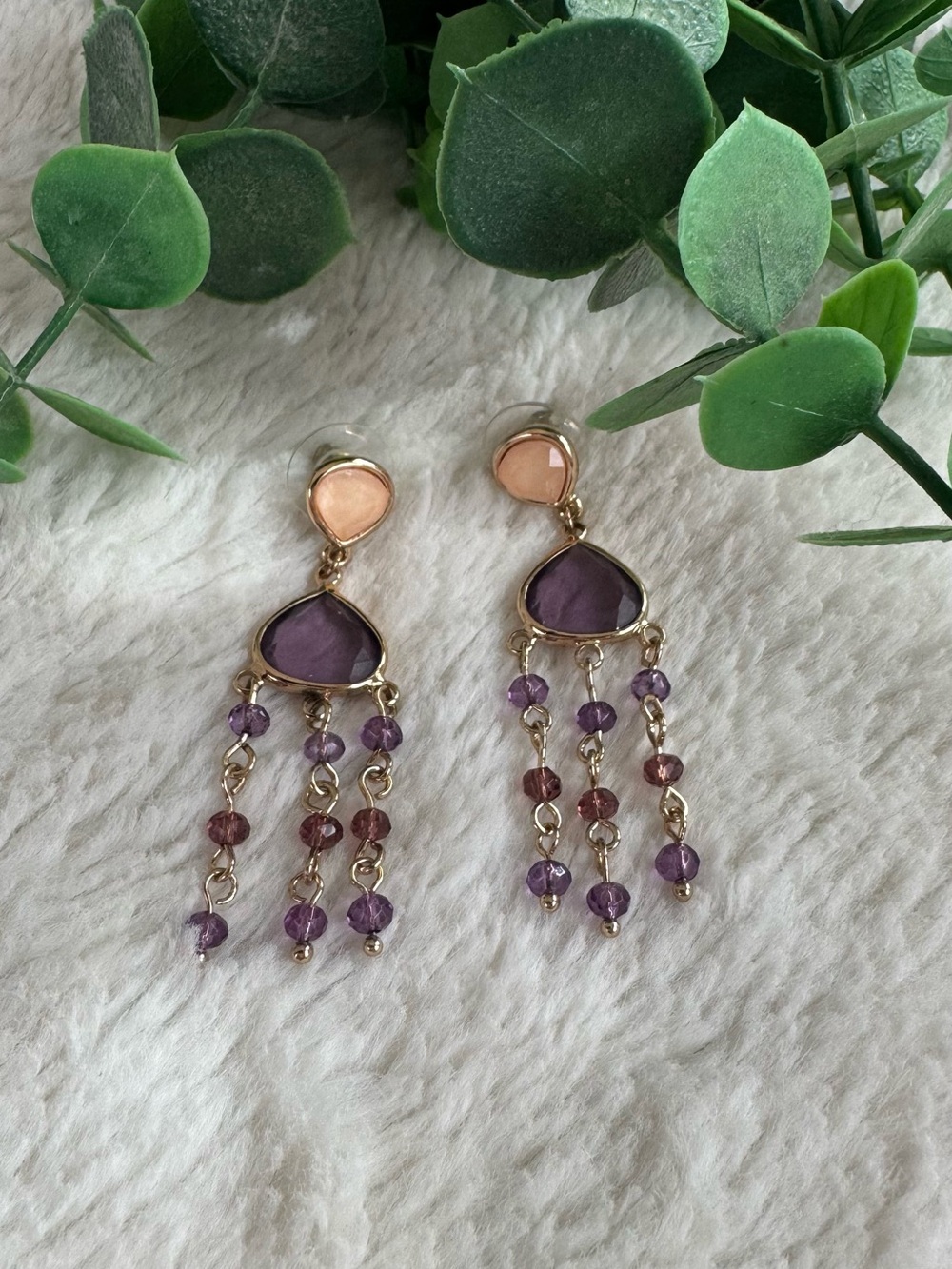 🌷3/15🌷 Gold-Tone Purple Beaded Dangle Earrings - Women's Jewelry